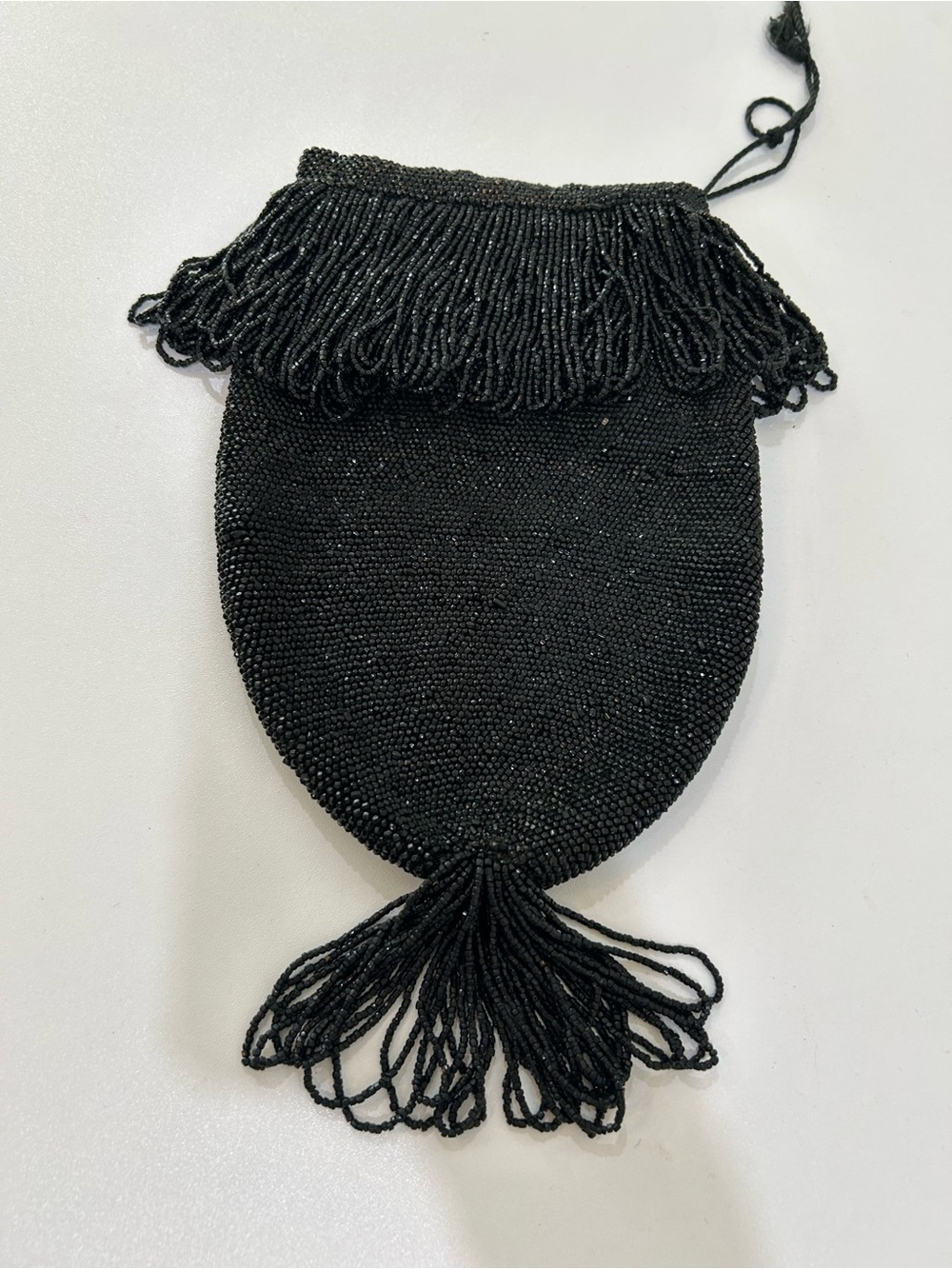 Vintage Black Beaded Fringe Purse Flapper Evening Bag